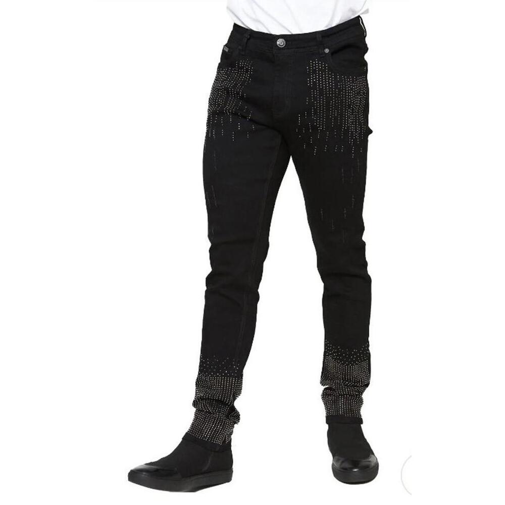 BARABAS Los Angeles Size 36 Black Denim Jeans With Rhinestones #Z